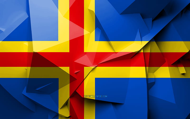 Flag of Aland Islands, geometric art, Regions of Finland, Aland Islands flag, creative, finnish regions, Aland Islands, administrative districts, Aland Islands 3D flag, Finland, HD wallpaper