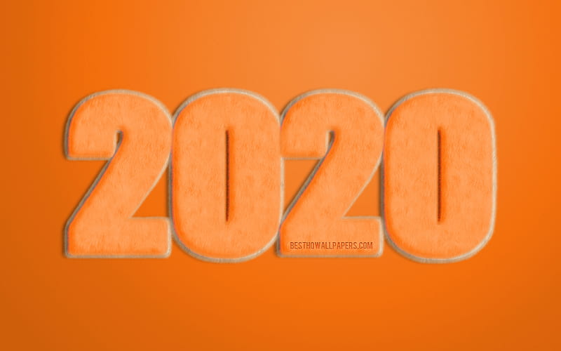 Orange 2020 fur background, Orange fur letters, 2020 Orange Background, Happy New Year 2020, 2020 fur art, 2020 concepts, 2020 New Year, HD wallpaper