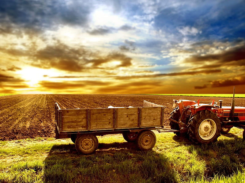 Your Simply Beautiful, farms, tractors, decent, wagons, crops, HD wallpaper