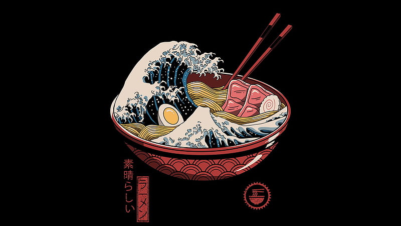 Ramen, Waves, Chopstick, Chopsticks, Eggs, Japanese, Food, The Great Wave Off Kanagawa • For You, HD wallpaper