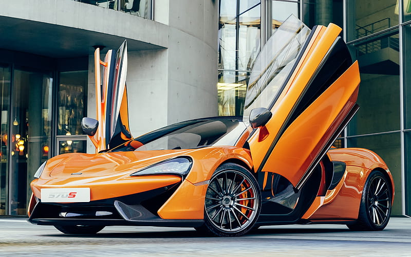 McLaren 570S, 2017 orange sports coupe, racing supercar, British cars, HD wallpaper