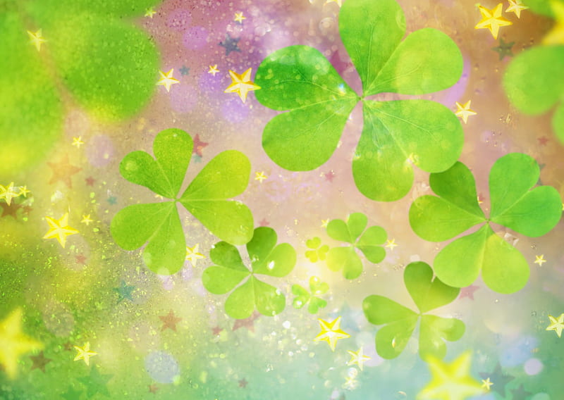 fantasy clover, colors, yellow, abstract, leaves, fantasy, nice, cool, green, purple, clover, beauty, star, HD wallpaper