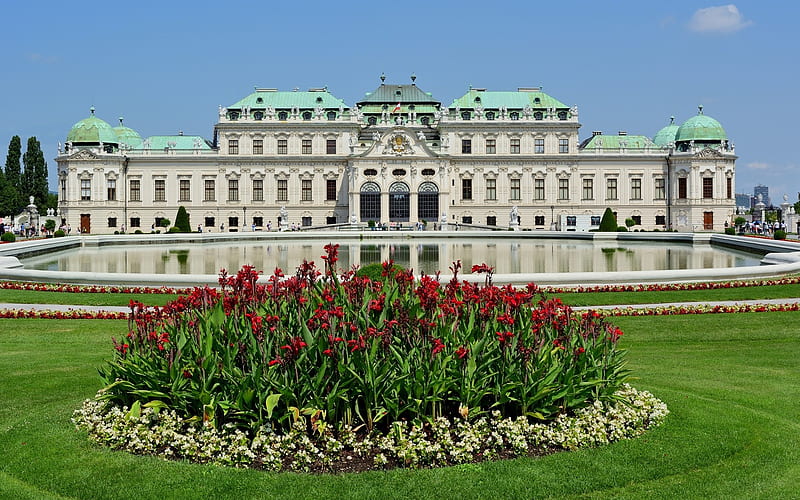 Belvedere Palace, Vienna, Austria, Austria, Belvedere, Vienna, palace, flowers, HD wallpaper