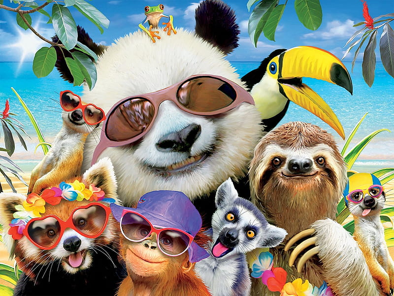 Selfie, bird, summer, glasses, funny, animal, monkey, panda, fantasy, red  panda, HD wallpaper | Peakpx