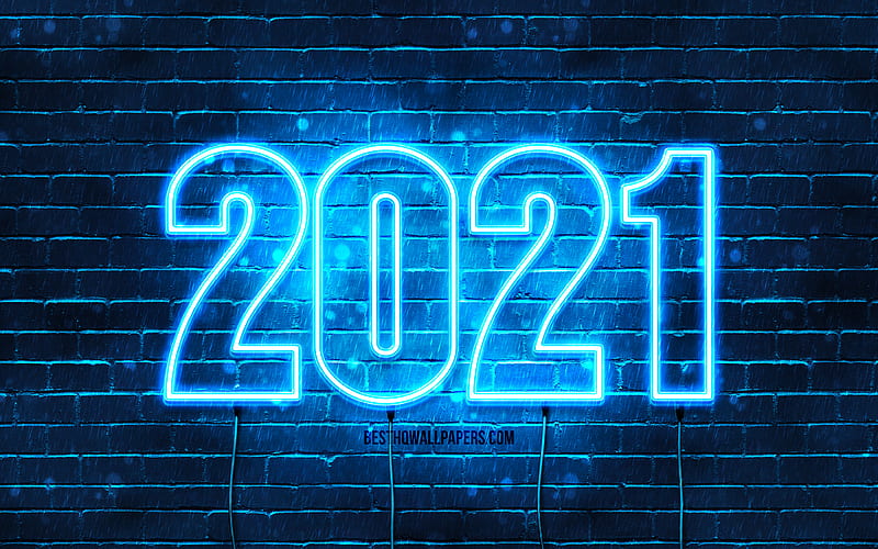 Happy New Year 2021, blue brickwall 2021 blue neon digits, 2021 concepts, wires, 2021 new year, 2021 on blue background, 2021 year digits, New Year 2021, HD wallpaper