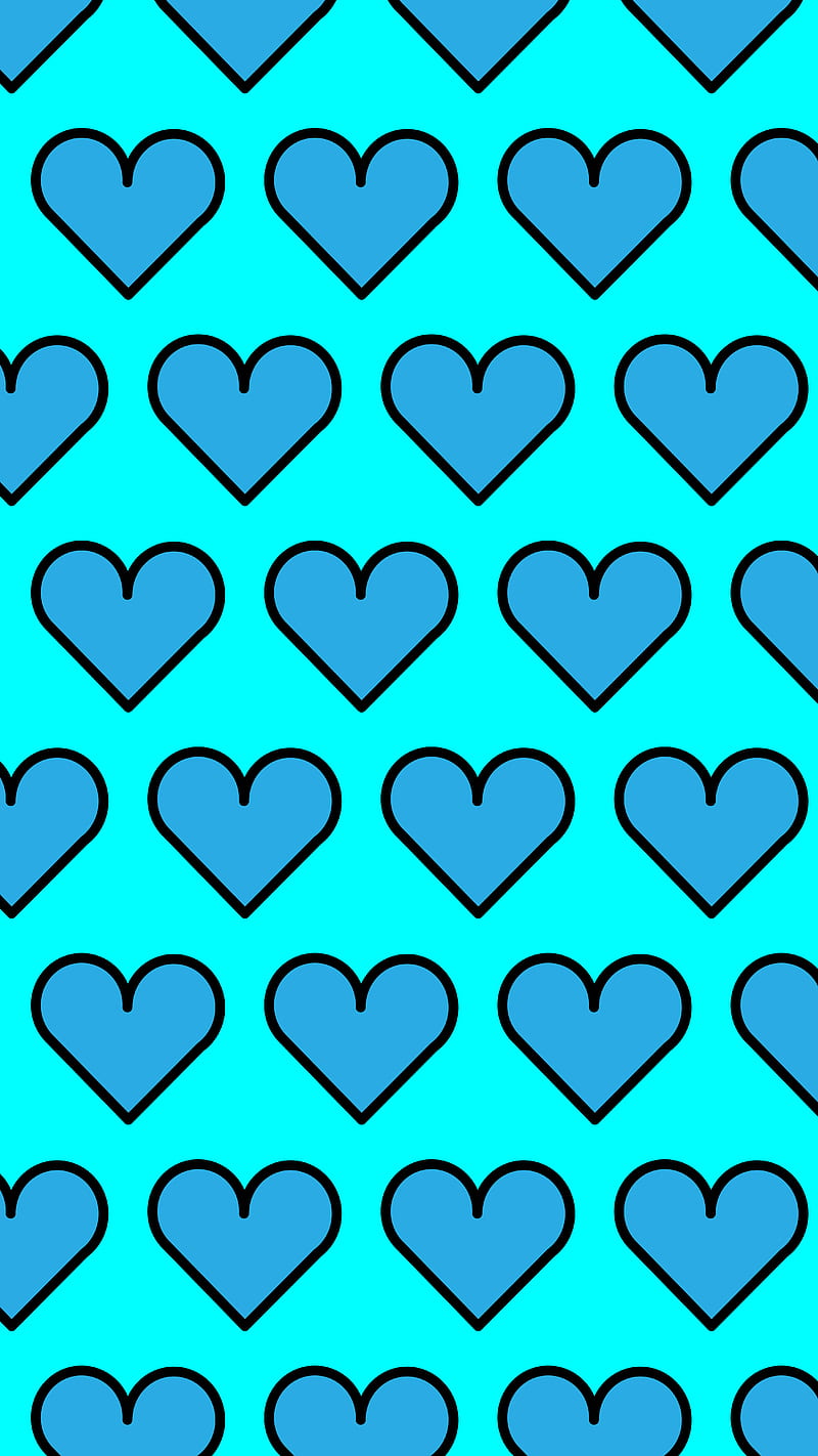 Blue Hearts, bold, desenho, heart, love, pattern, print, retro, turquoise,  HD phone wallpaper | Peakpx