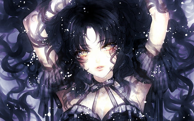 Original, Purple, Pretty, Anime, Sad, Manga, bonito, dark, Gorgeous, Sweet, Bow, Awesome, Ribbon, Yellow Eyes, Long Hair, Emotional, Sexy, Black Hair, Lovely, Amazing, Upset, Serious, Cute, Creepy, Anime Girl, Gothic, HD wallpaper