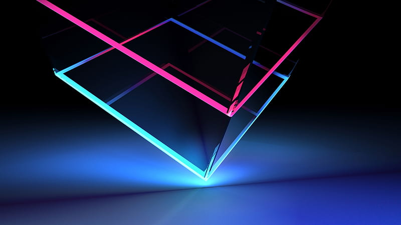neon cube, corners, colorful, light, Abstract, HD wallpaper