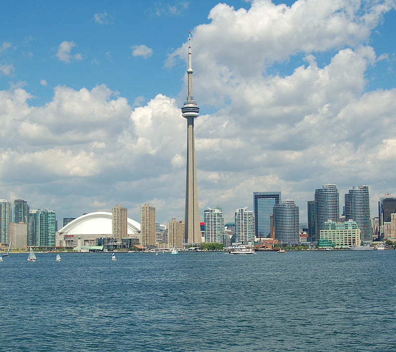 Toronto Skyline, buildings, lake, river, tower, HD wallpaper