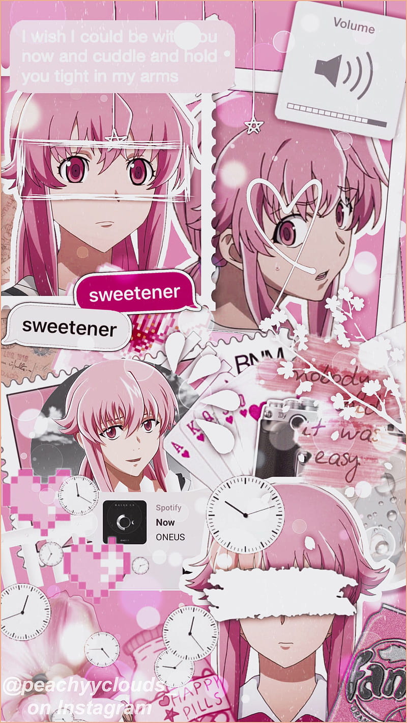 Mirai Nikki, Gasai Yuno, yandere, heart, blood, anime girls, flip phones