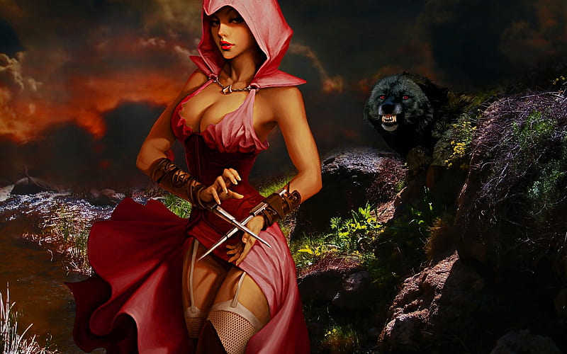 Assassin, hood, fantasy, girl, pink, panther, HD wallpaper