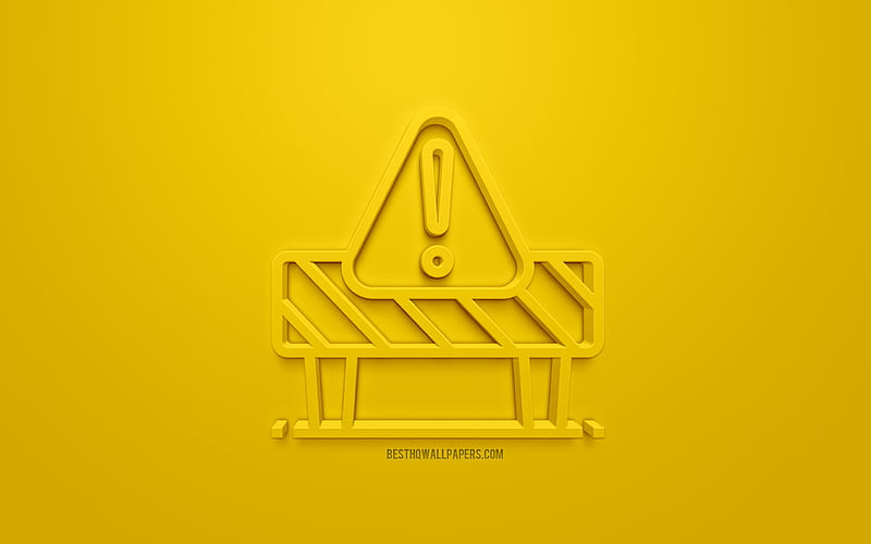 Caution 3d icon, yellow background, 3d symbols, Caution, creative 3d art, 3d icons, warning signs, HD wallpaper