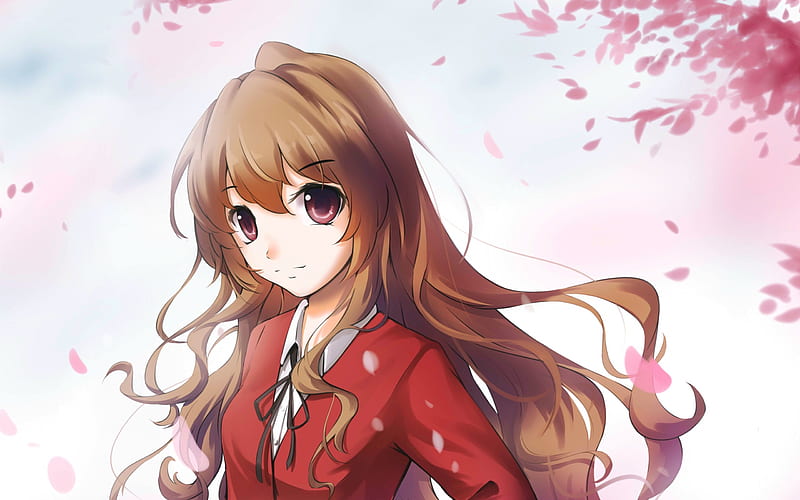 Download wallpaper red, schoolgirl, tiger, Toradora!, big eyes