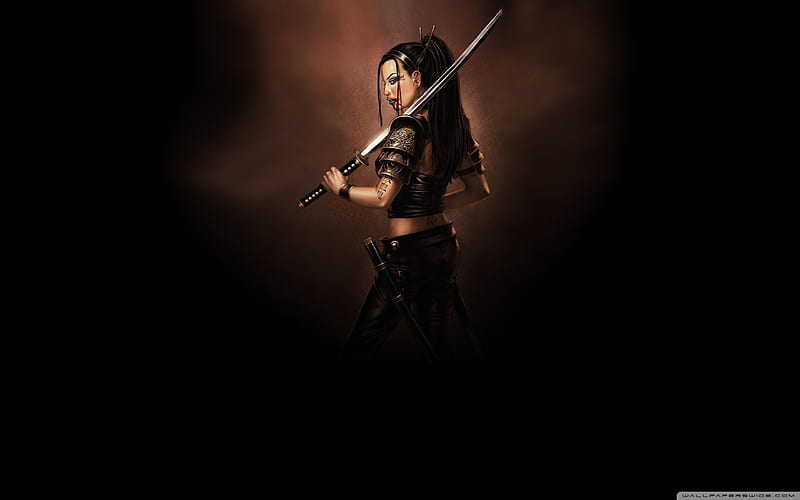 Samurai Sword, 2560x1600, fantasy, girl, samurai, painting, sword, HD wallpaper