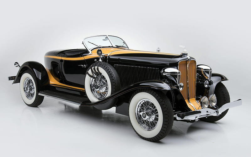 1932, Auburn V-12 Speedster, retro cabriolet, retro cars, vintage cars, black convertible, Auburn, HD wallpaper