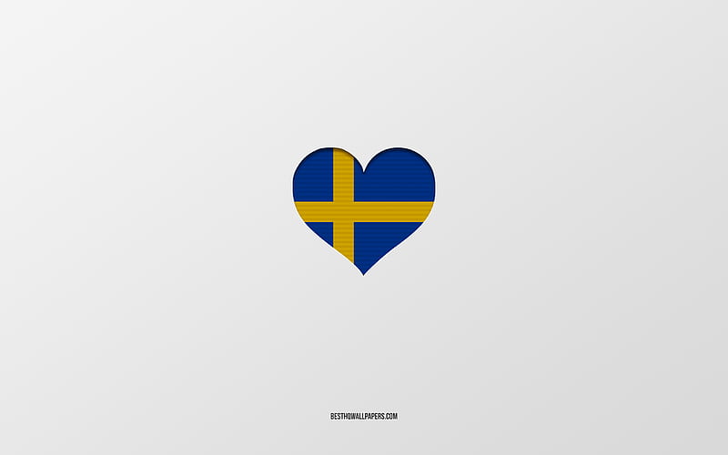 I Love Sweden, European countries, Sweden, gray background, Sweden flag heart, favorite country, Love Sweden, HD wallpaper