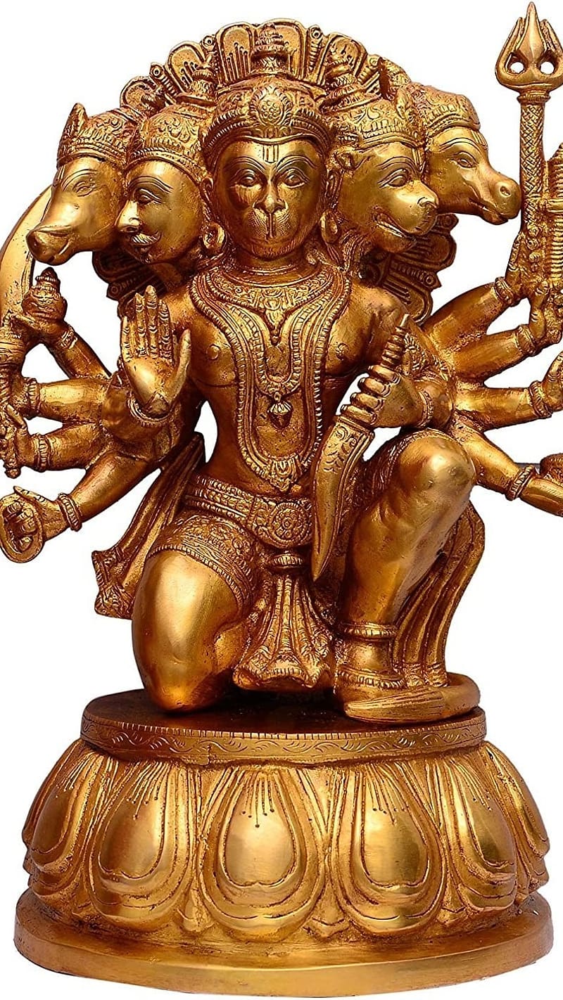 Panchmukhi Hanuman Ji, Golden Statue, lord, god, HD phone wallpaper