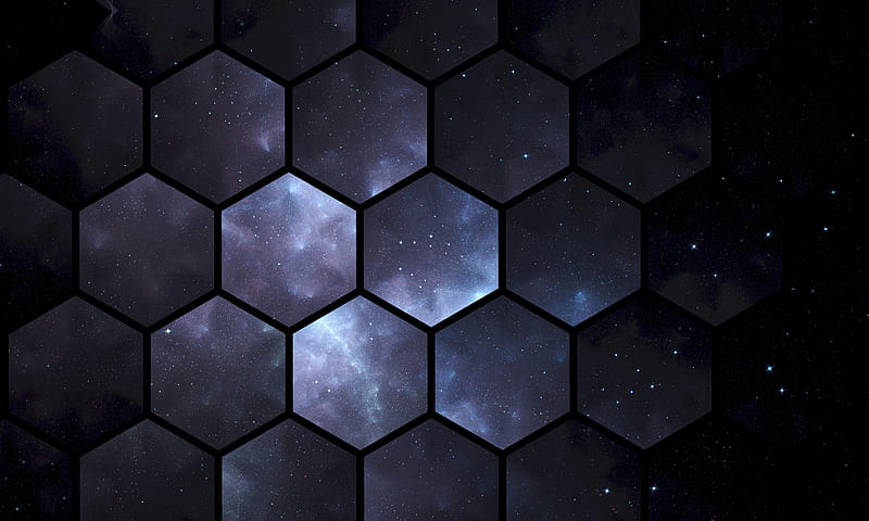 stars, galaxy, hexagon pattern, Abstract, HD wallpaper