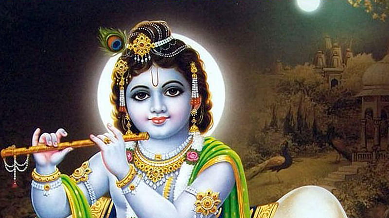 Krishna In Moon Background Krishna, HD wallpaper
