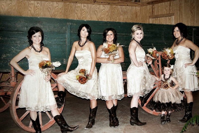 Cowgirl Bridesmaids, female, models, weddings, boots, fun, bridesmaids, women, cowgirls, girls, western, style, HD wallpaper