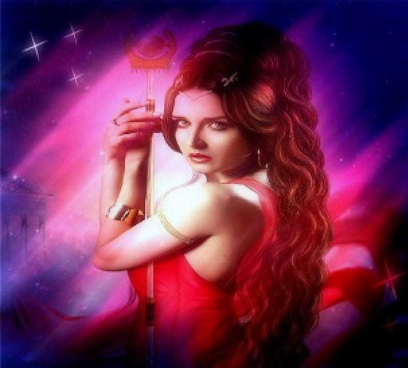 ~Red Galaxy~, red, model, colors, love four seasons, ruby heart, bonito, creative pre-made, digital art, sky, textile, fantasy, manipulation, people, weird things people wear, backgrounds, scepter, HD wallpaper