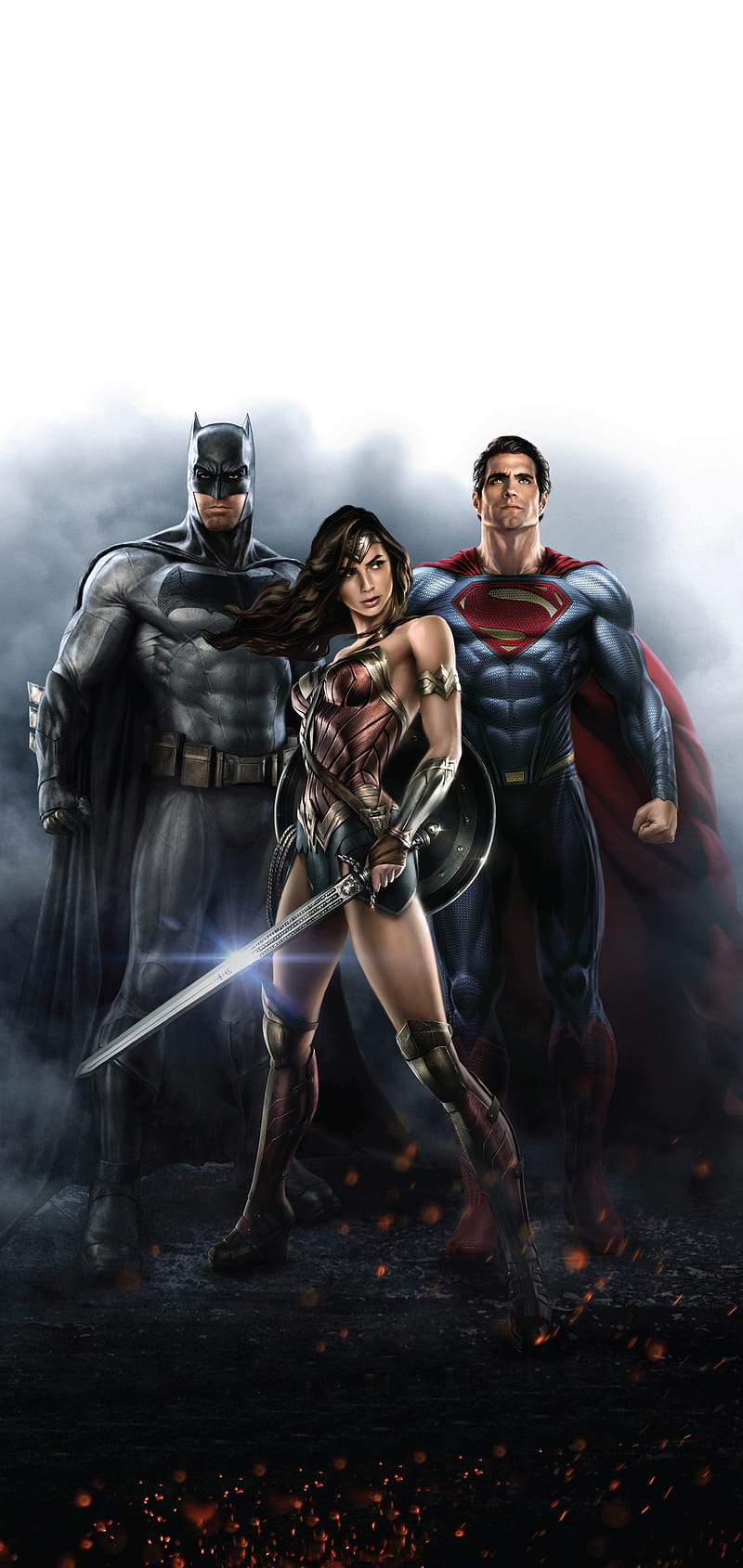 DC Trinity, dc comics, entertainment, justice league, superman, batman, wonder woman, superheroes, HD phone wallpaper