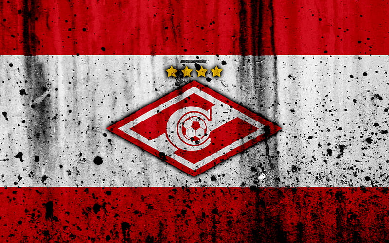 FC Spartak Moscow, grunge, Russian Premier League, art, soccer, football club, Russia, Spartak, logo, stone texture, Spartak Moscow FC, HD wallpaper