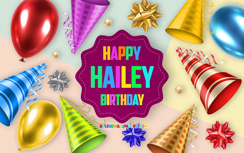Happy Birtay Hailey, Birtay Balloon Background, Hailey, creative art, Happy Hailey birtay, silk bows, Hailey Birtay, Birtay Party Background, HD wallpaper