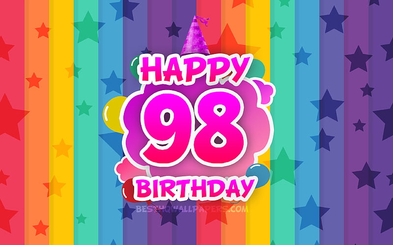 Happy 98th birtay, colorful clouds Birtay concept, rainbow background, Happy 98 Years Birtay, creative 3D letters, 98th Birtay, Birtay Party, 98th Birtay Party, HD wallpaper