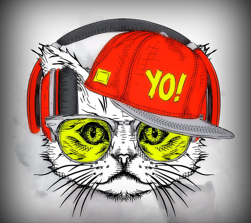 Hipster Cat, cat, cool, hipster, music, yo, HD wallpaper