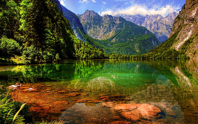 Lake Konigssee, summer, mountains, beautiful nature, Bavaria, Germany, Europe, R, Berchtesgadener Land, HD wallpaper