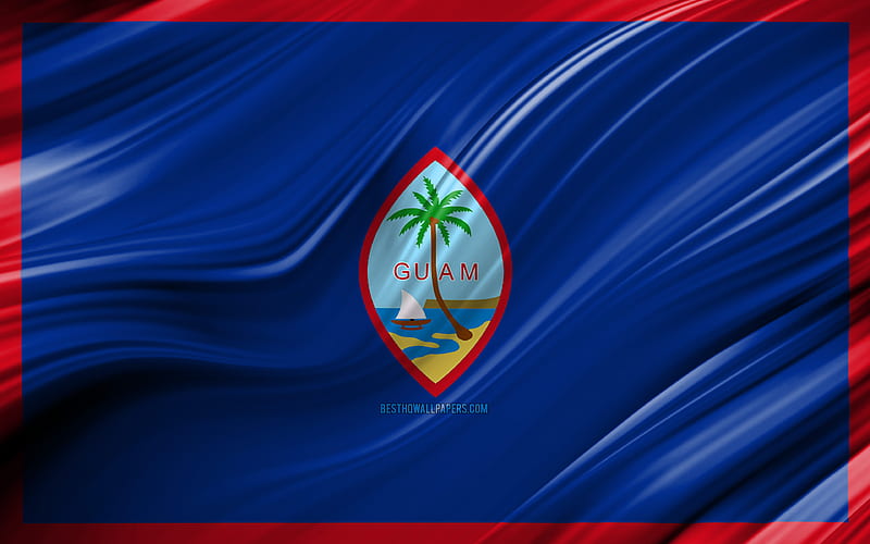 Guam flag, Oceanian countries, 3D waves, Flag of Guam, national symbols, Guam 3D flag, art, Oceania, Guam, HD wallpaper