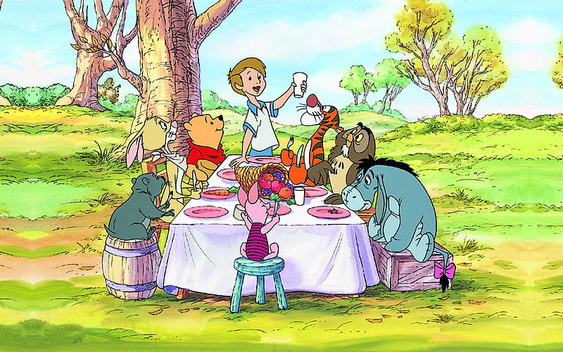 Thanksgiving with Pooh and Friends, meal, dinner, tigger, giving, feast, art, owl, winnie, rabbit, eyore, cartoon, thanks, thanksgiving, pooh, drawing, the, piglet, HD wallpaper
