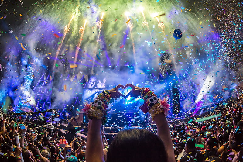 candy, concert, crowd, dubstep, edm, electronic, festival, rave, HD wallpaper