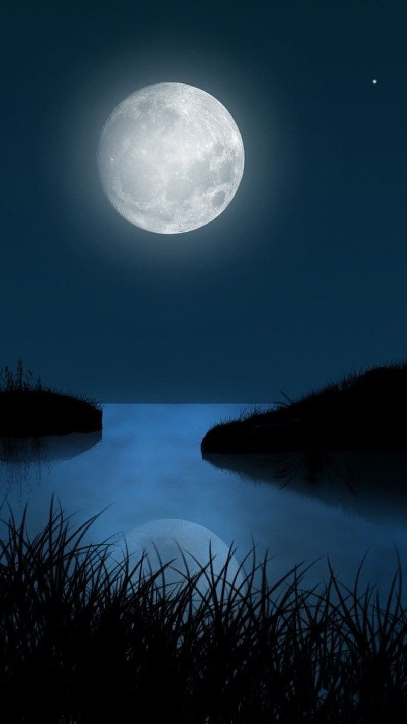Moon Night Beautiful Nature, moon night, beautiful nature, river, land, HD phone wallpaper
