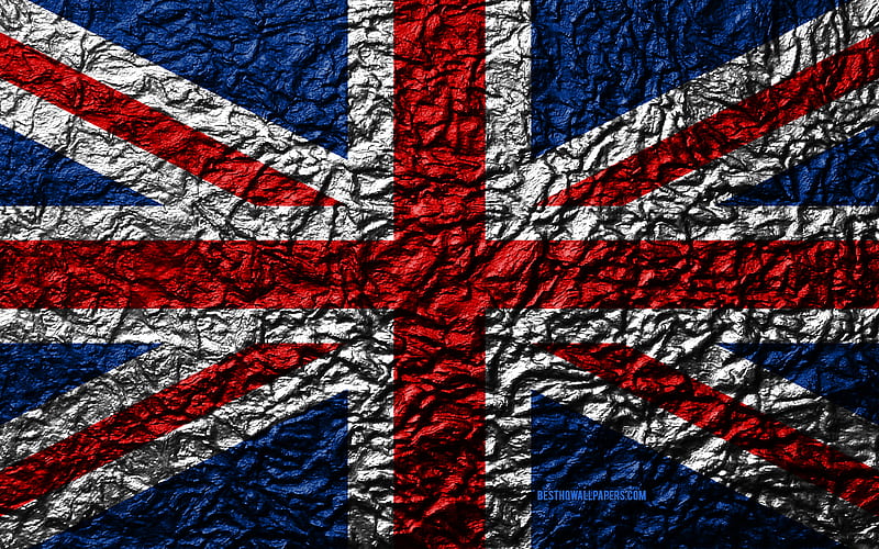 Flag of United Kingdom stone texture, waves texture, UK flag, national symbol, United Kingdom, Great Britain, Europe, stone background, HD wallpaper