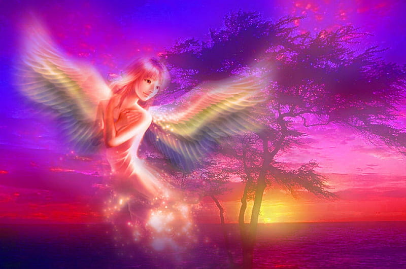 Angel of Dawn, colorful, art, female, dawn, lovely, angel, bonito ...