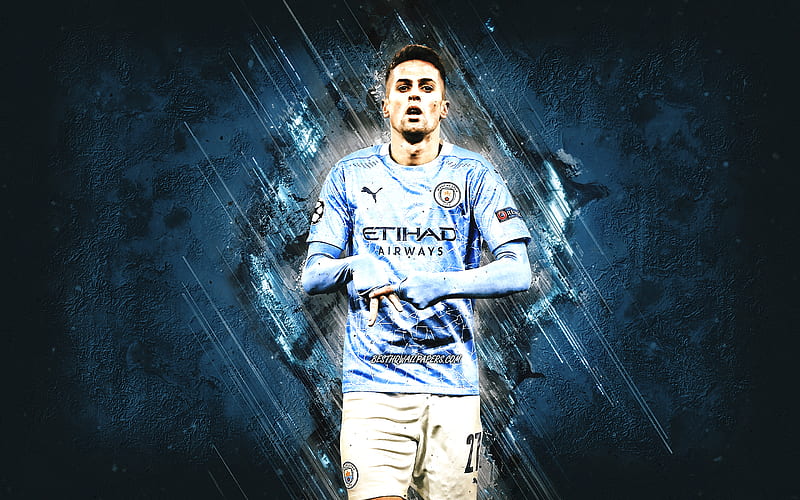 Joao Cancelo, Manchester City FC, Portuguese footballer, portrait, blue stone background, Serie A, Italy, HD wallpaper