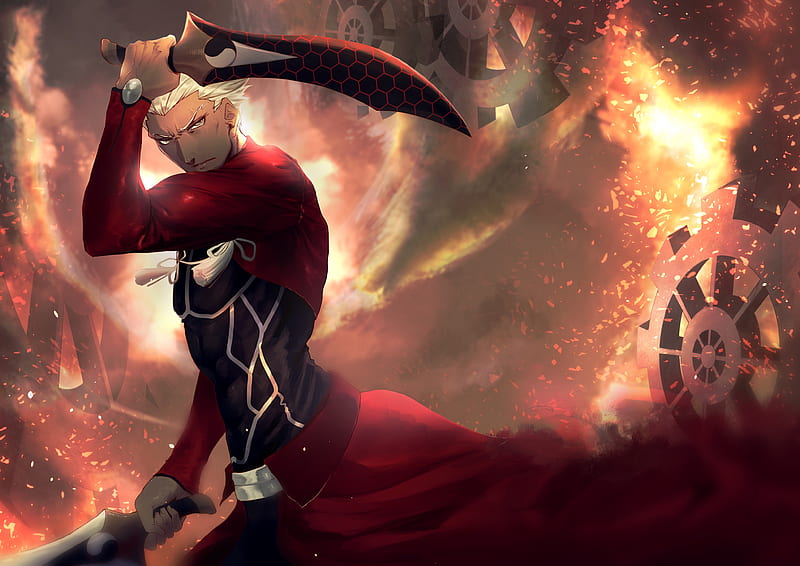 archer, fate stay night, blades, white hair, Anime, HD wallpaper