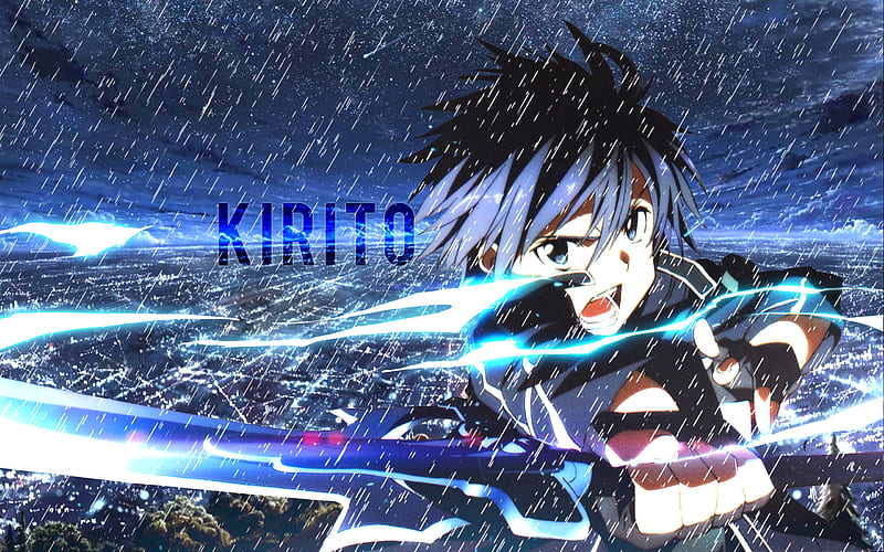Kirigaya Kazuto, rain, manga, protagonist, Sword Art Online, HD wallpaper