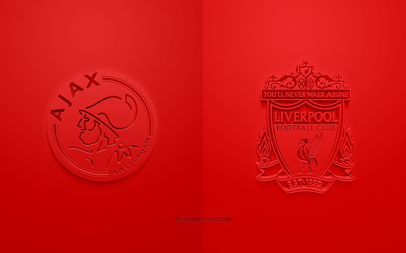 Ajax Amsterdam vs Liverpool FC, UEFA Champions League, Group D, 3D logos, red background, Champions League, football match, Ajax Amsterdam, Liverpool FC, HD wallpaper