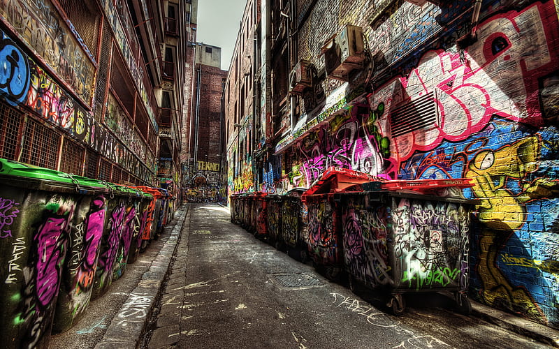 graffiti, street r, trash, HD wallpaper