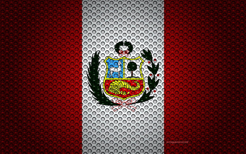 Flag of Peru creative art, metal mesh texture, Peruvian flag, national symbol, Peru, South America, flags of South America countries, HD wallpaper
