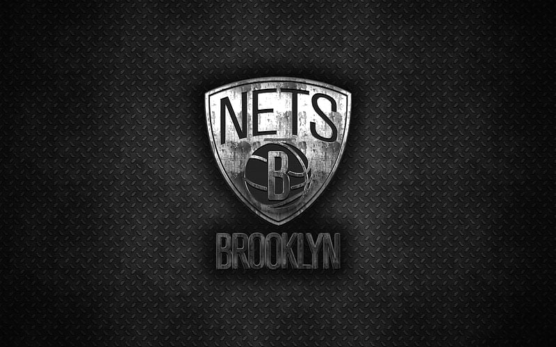 Brooklyn Nets American Basketball Club, metal logo, creative art, NBA, emblem, black metal background, Brooklyn, New York, USA, basketball, National Basketball Association, Eastern Conference, HD wallpaper