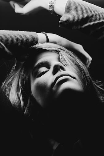 Grayscale graphy of closed eyes woman while raising hands, HD phone  wallpaper