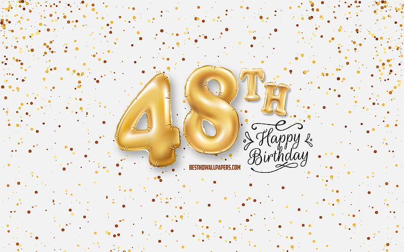 48th Happy Birtay, 3d balloons letters, Birtay background with balloons, 48 Years Birtay, Happy 48th Birtay, white background, Happy Birtay, greeting card, Happy 48 Years Birtay, HD wallpaper