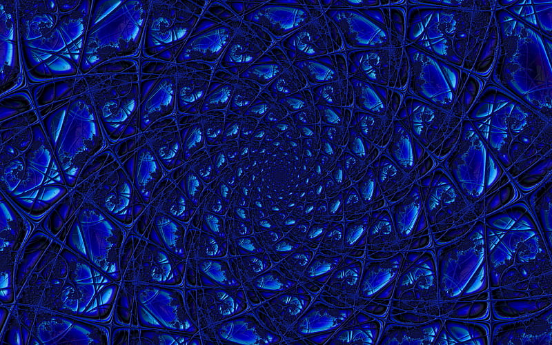 blue vortex fractal art, creative, spiral, abstract vortex, 3D art, vortex, fractals, HD wallpaper