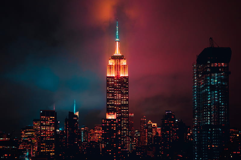 new york city, empire state building, night, skyscraper, architecture, manhattan, City, HD wallpaper