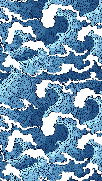 Waves, aesthetics, illustration, japanese, HD phone wallpaper