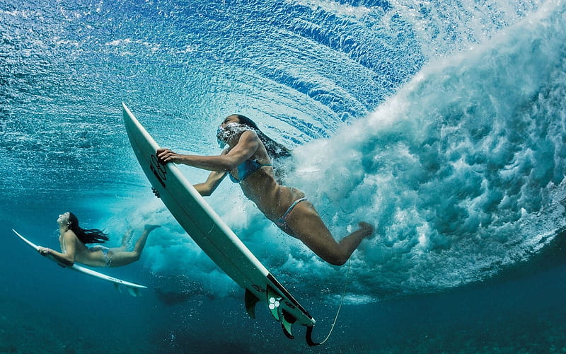 Surfer Girls, babes, ocean, surf, surfers, women, sea, water, boards, girls, HD wallpaper